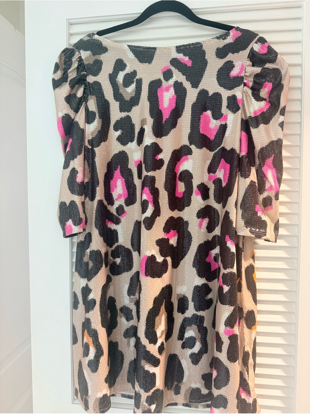 Vilagallo Leopard Print Sequin  Dress with Pink Accents